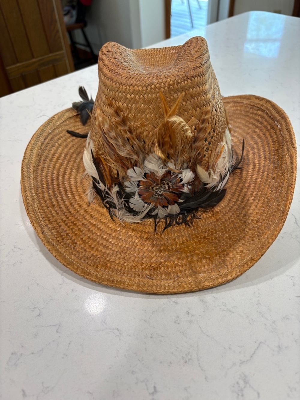 Vintage Levi's Straw Cowboy Hat with Feather Band